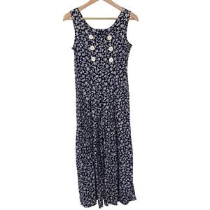 Vintage 90s Jeffery and Dara Blue White Floral Cottage Prairie Jumpsuit Pants 10